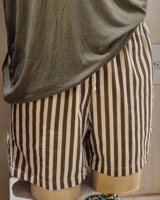 SHORT DE LINHO E ALGODÃO LISTRADO